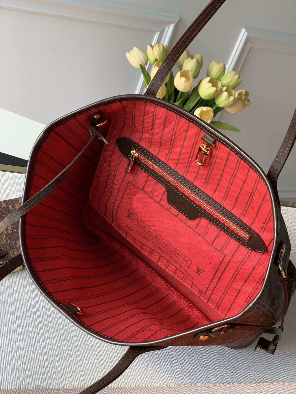 LOUIS VUITTON NEVER FULL MM WITH DUSTBAG DAMIER EBENE CANVAS 29CM