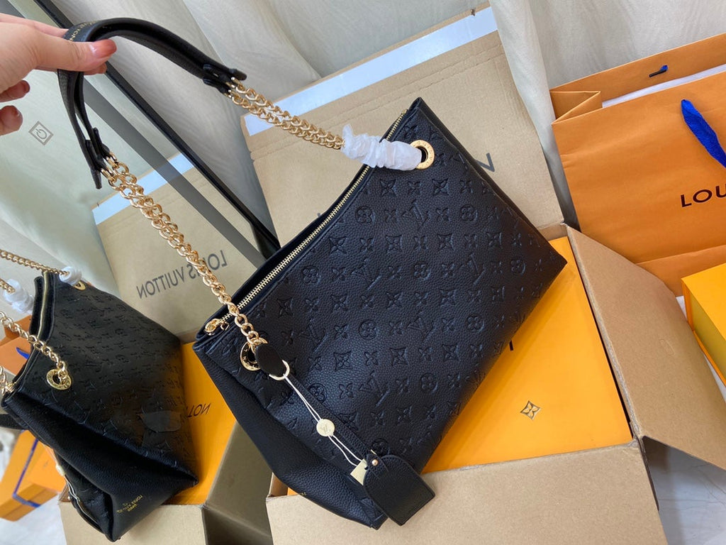 LOUIS VUITTON SURENE MM 36CM BLACK MONOGRAM GRAINED CALFSKIN