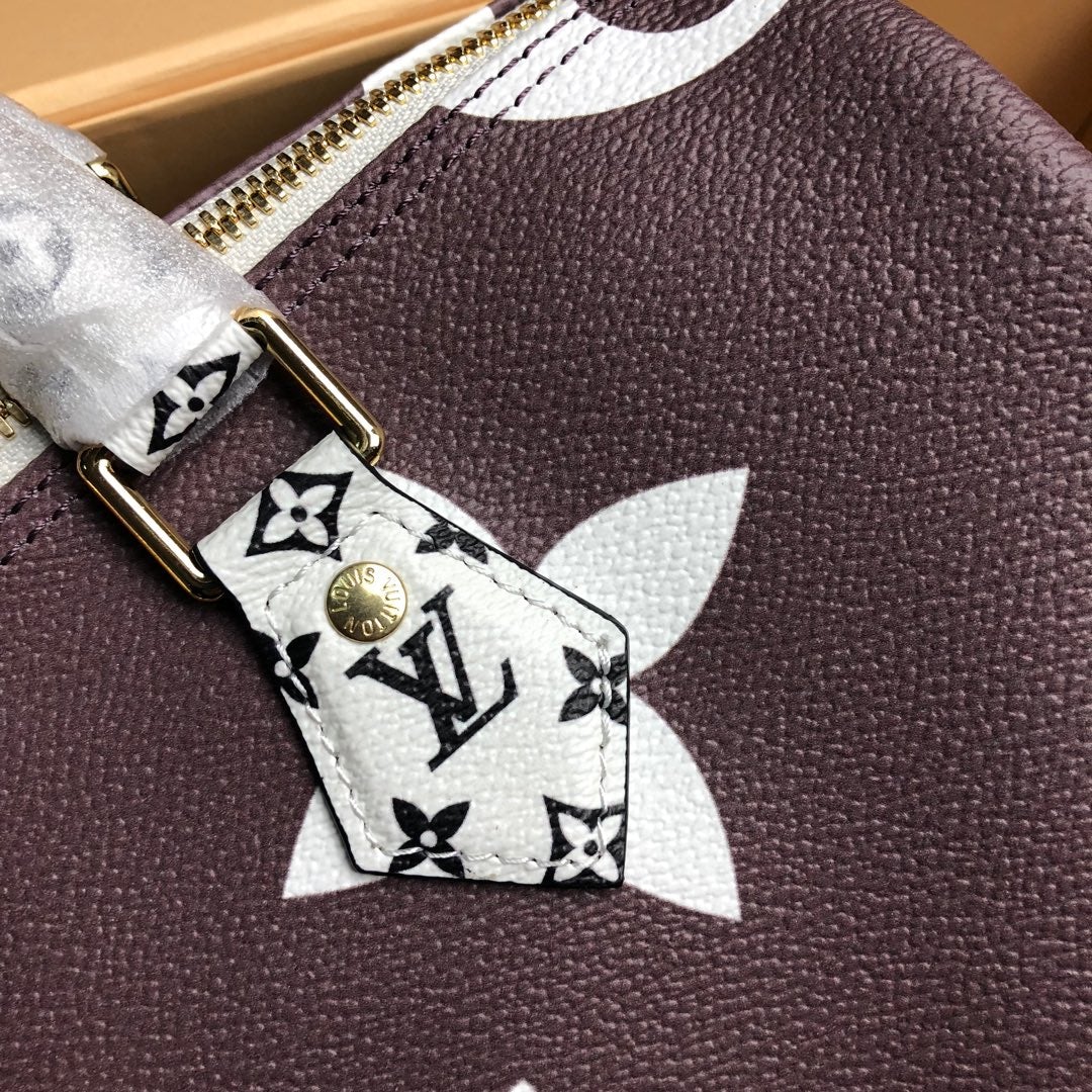 LOUIS VUITTON SPEEDY BANDOULIERE 30 BROWN WHITE GIANT MONOGRAM CANVAS