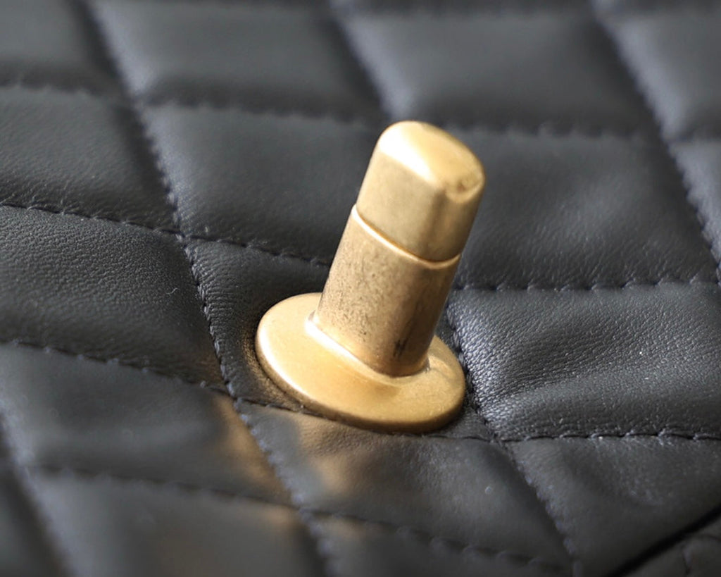 CHANEL FLAP BAG 20CM GOLD HARDWARE BLACK LAMBSKIN