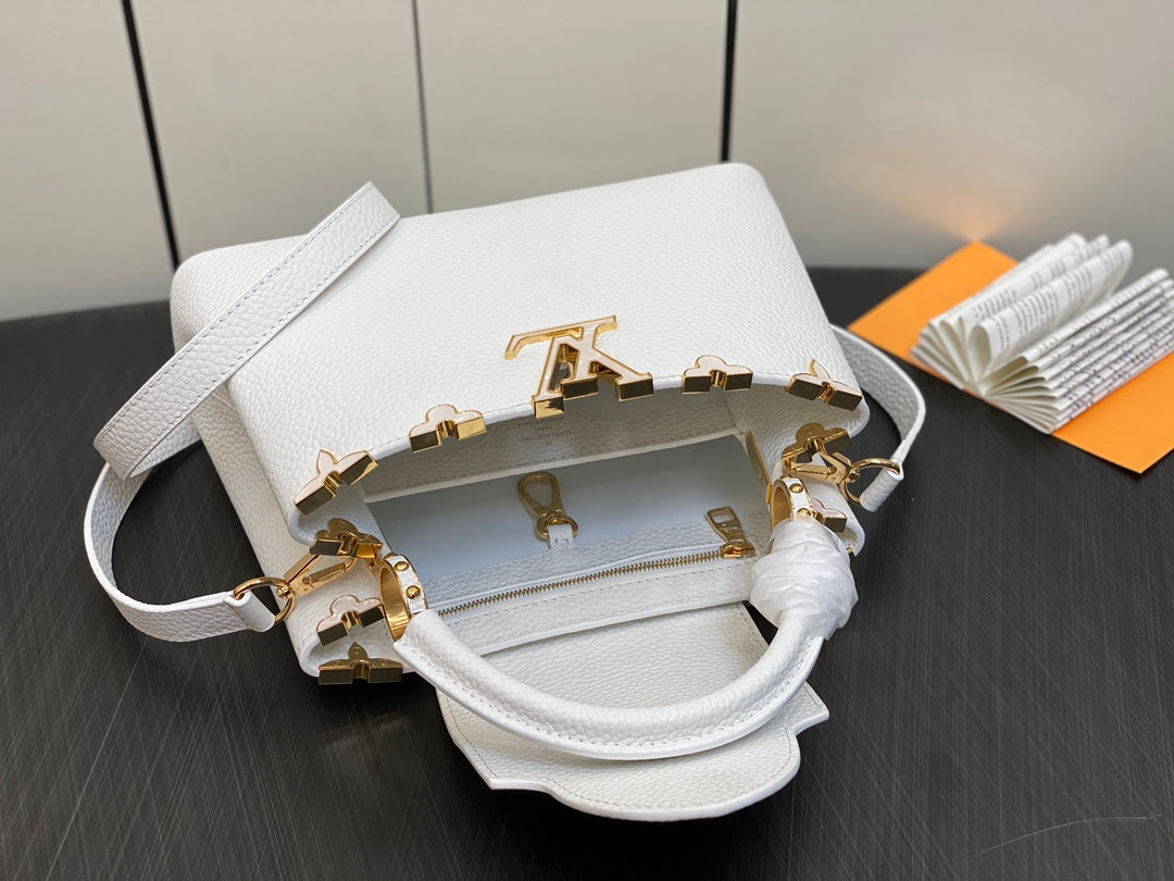 LOUIS VUITTON CAPUCINES BB 27 WHITE TAURILLON GOLD HARDWARE