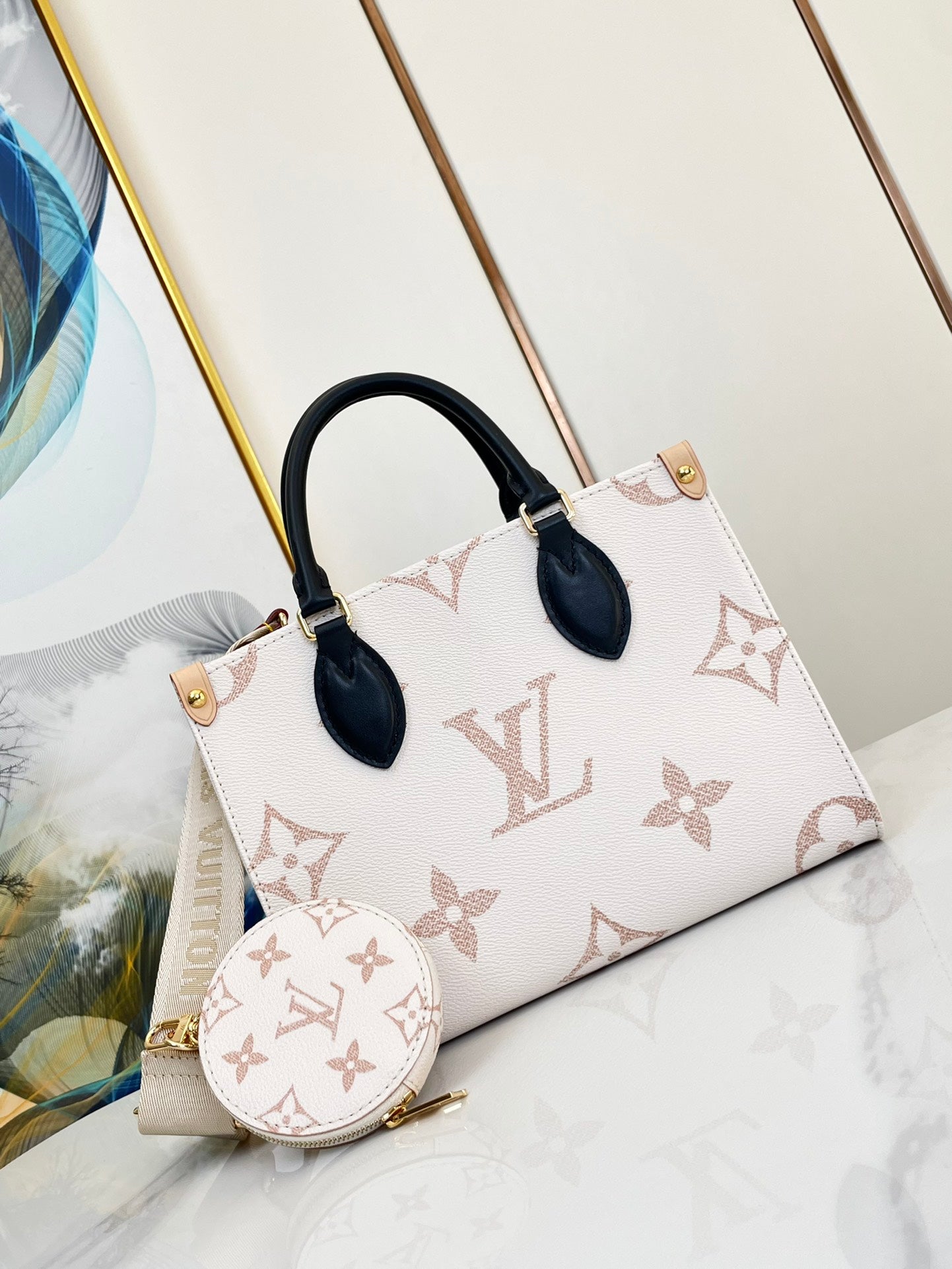 LOUIS VUITTON ONTHEGO 25 WHITE BROWN MONOGRAM CANVAS
