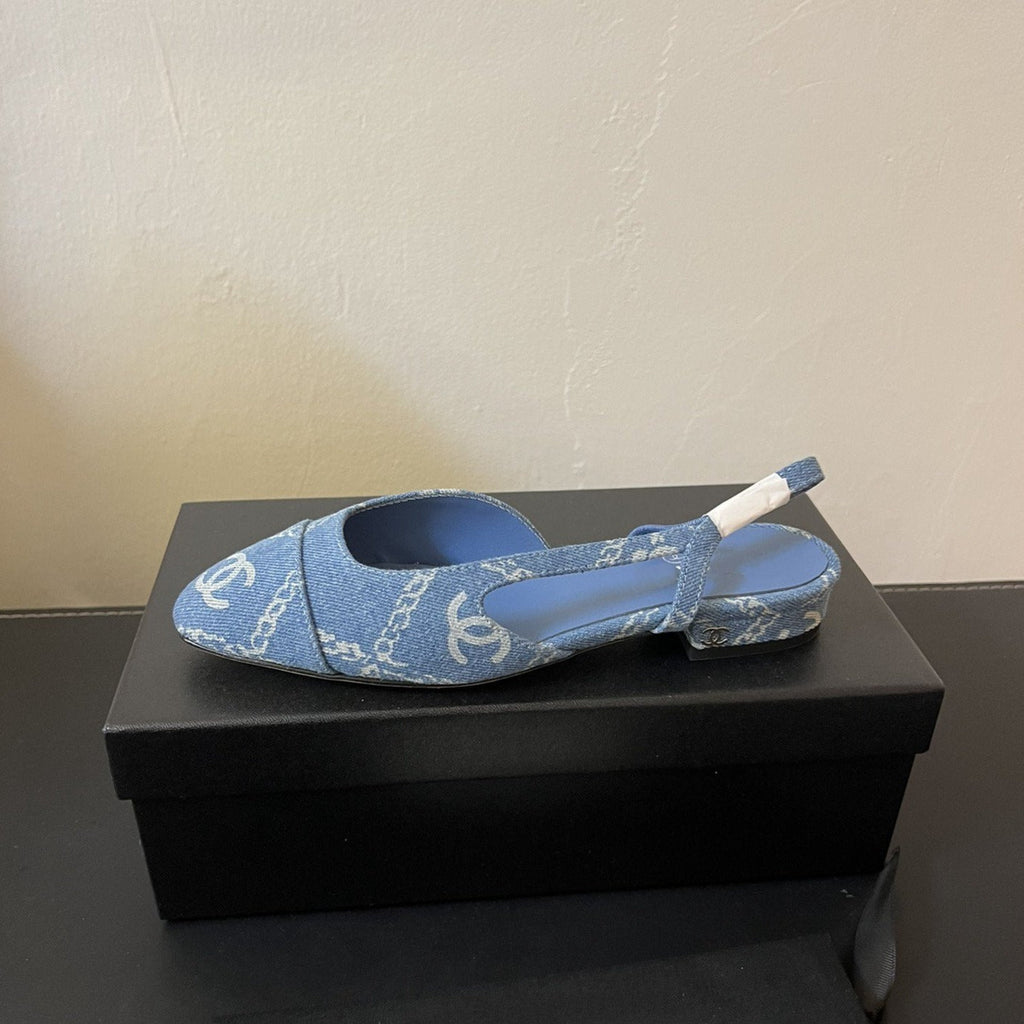 CHANEL slingbacks light blue denim