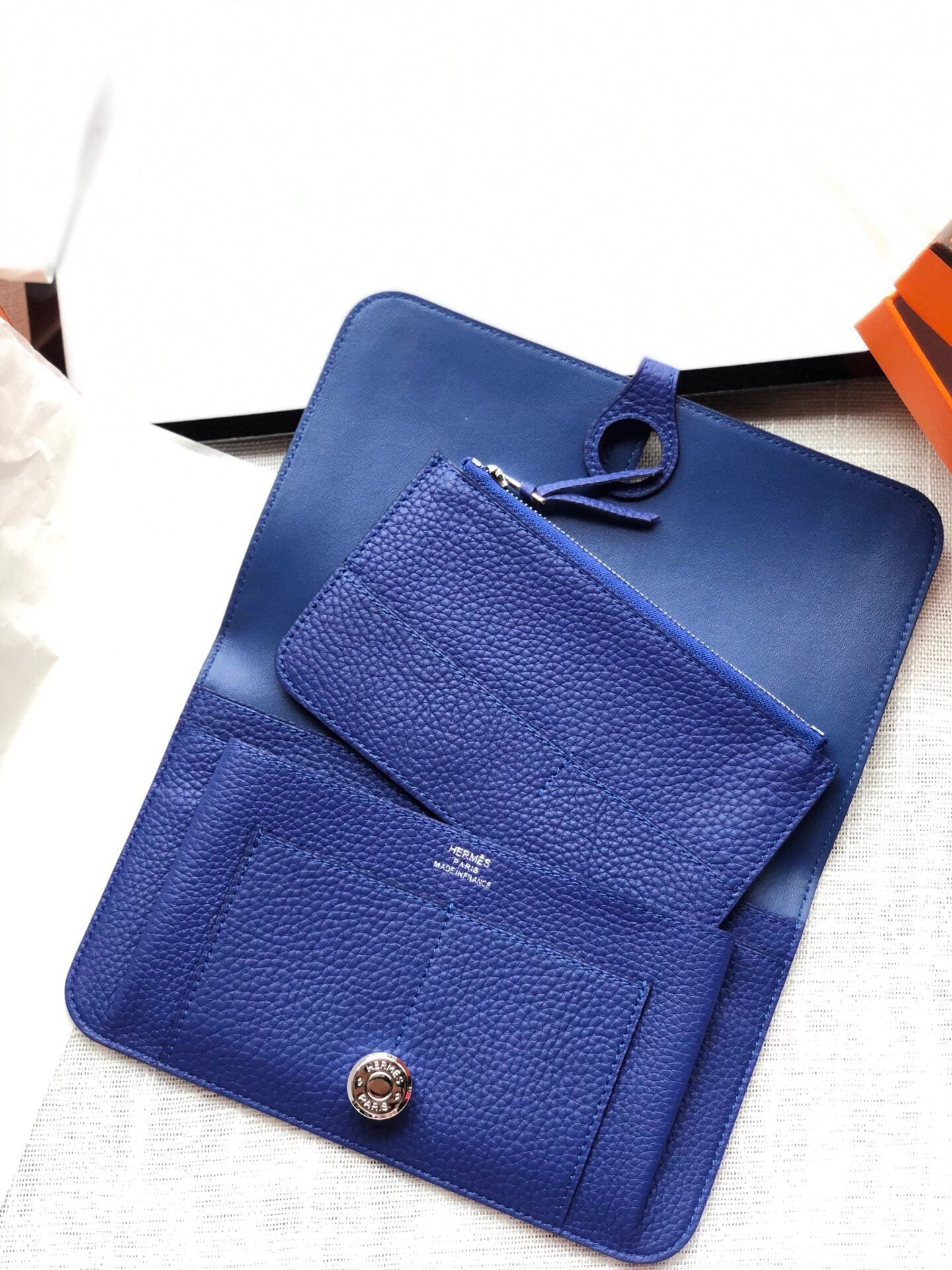 HERMES Dogon Wallet 20 Blue Togo Shw