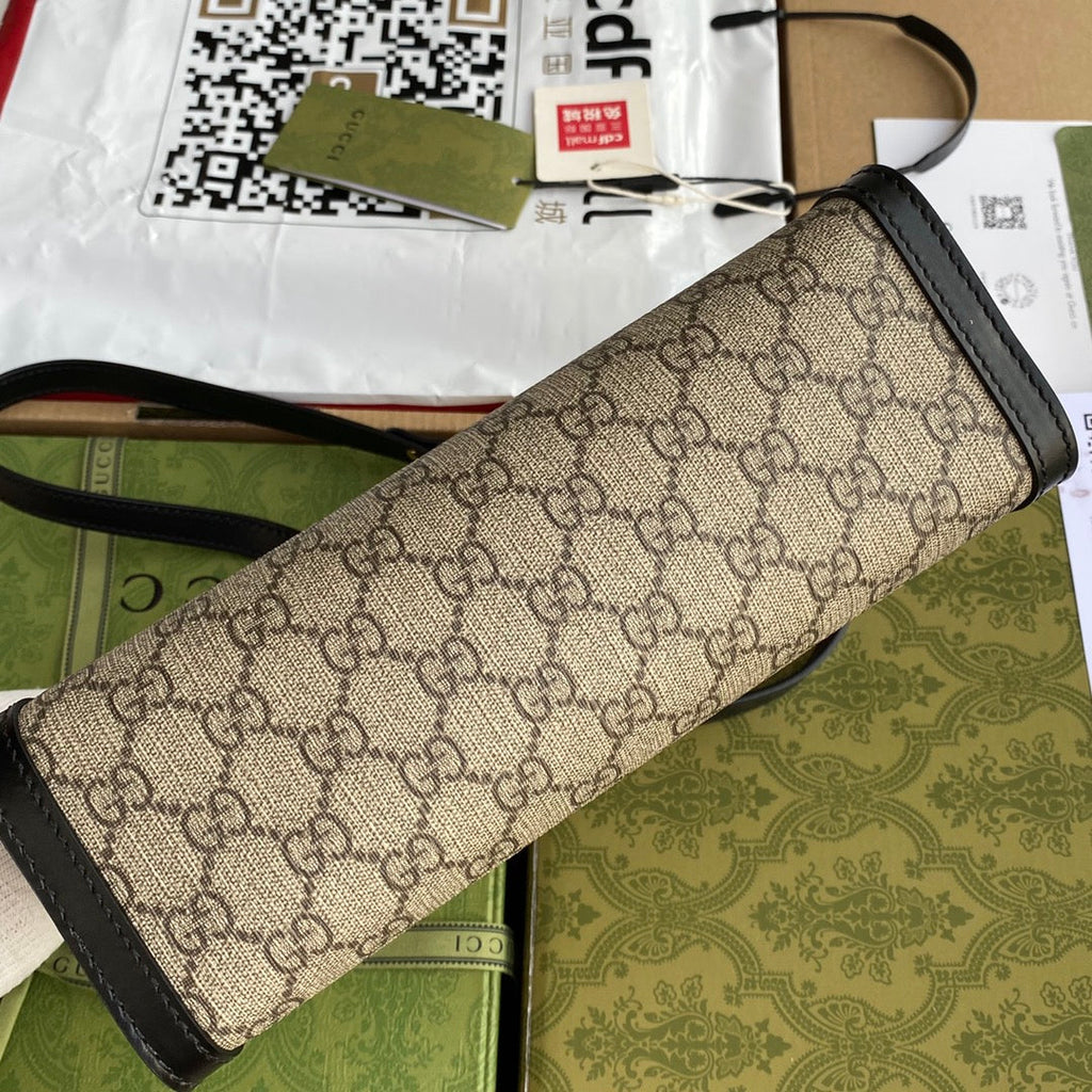 GUCCI PADLOCK MEDIUM 26 SHOULDER BAG BEIGE CANVAS AND BLACK CALFSKIN
