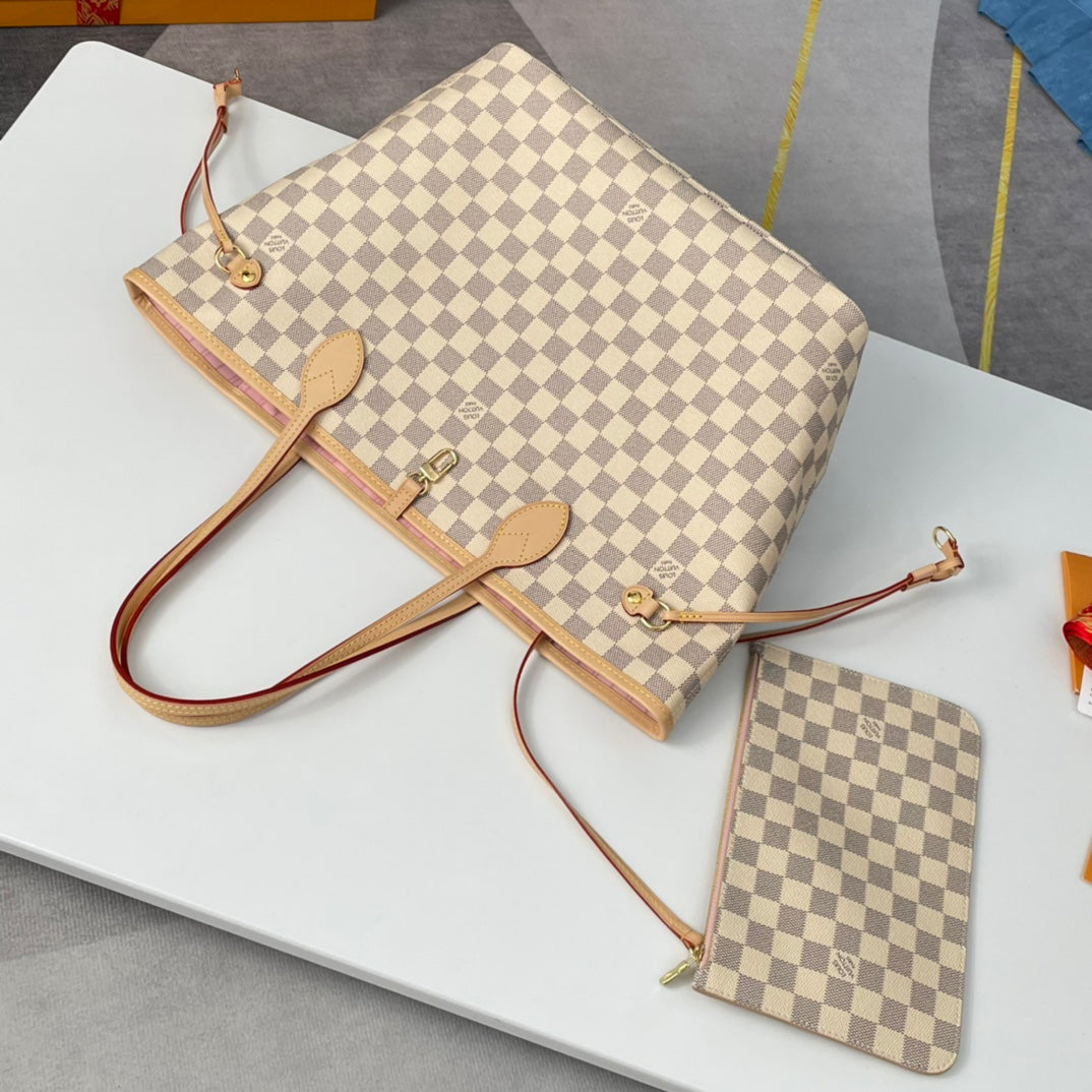 LOUIS VUITTON NEVERFULL MM 32 GREY CREAM DAMIER AZUR