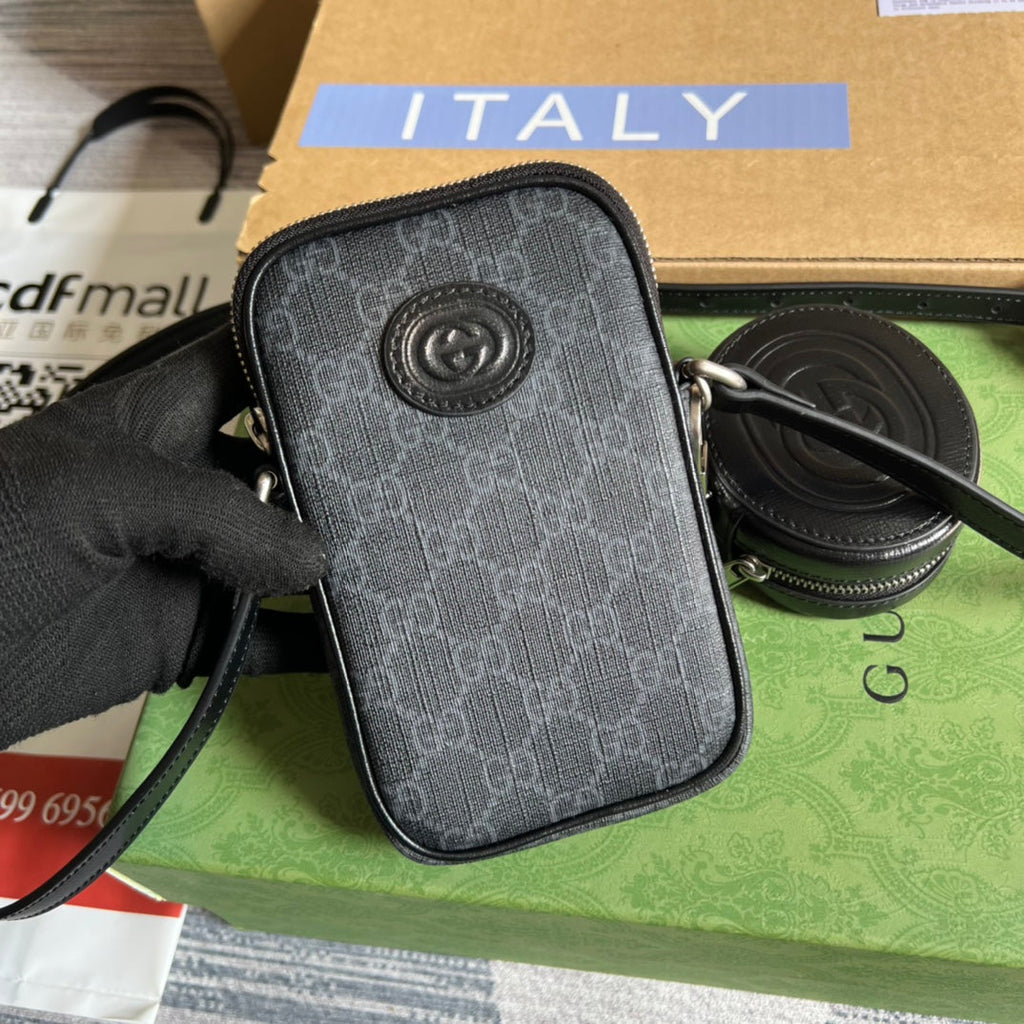 GUCCI MINI BAG 17 IN BLACK CALFSKIN AND CANVAS