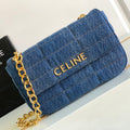 CELINE DENIM LEATHER 24 CHAIN SHOUDER BAG