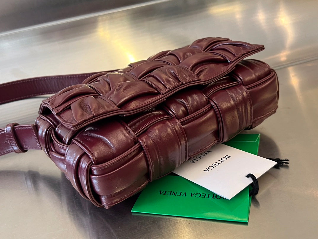 BOTTEGA VENETA MINI CASSETTE 19 IN WINE RED SOFT LAMBSKIN