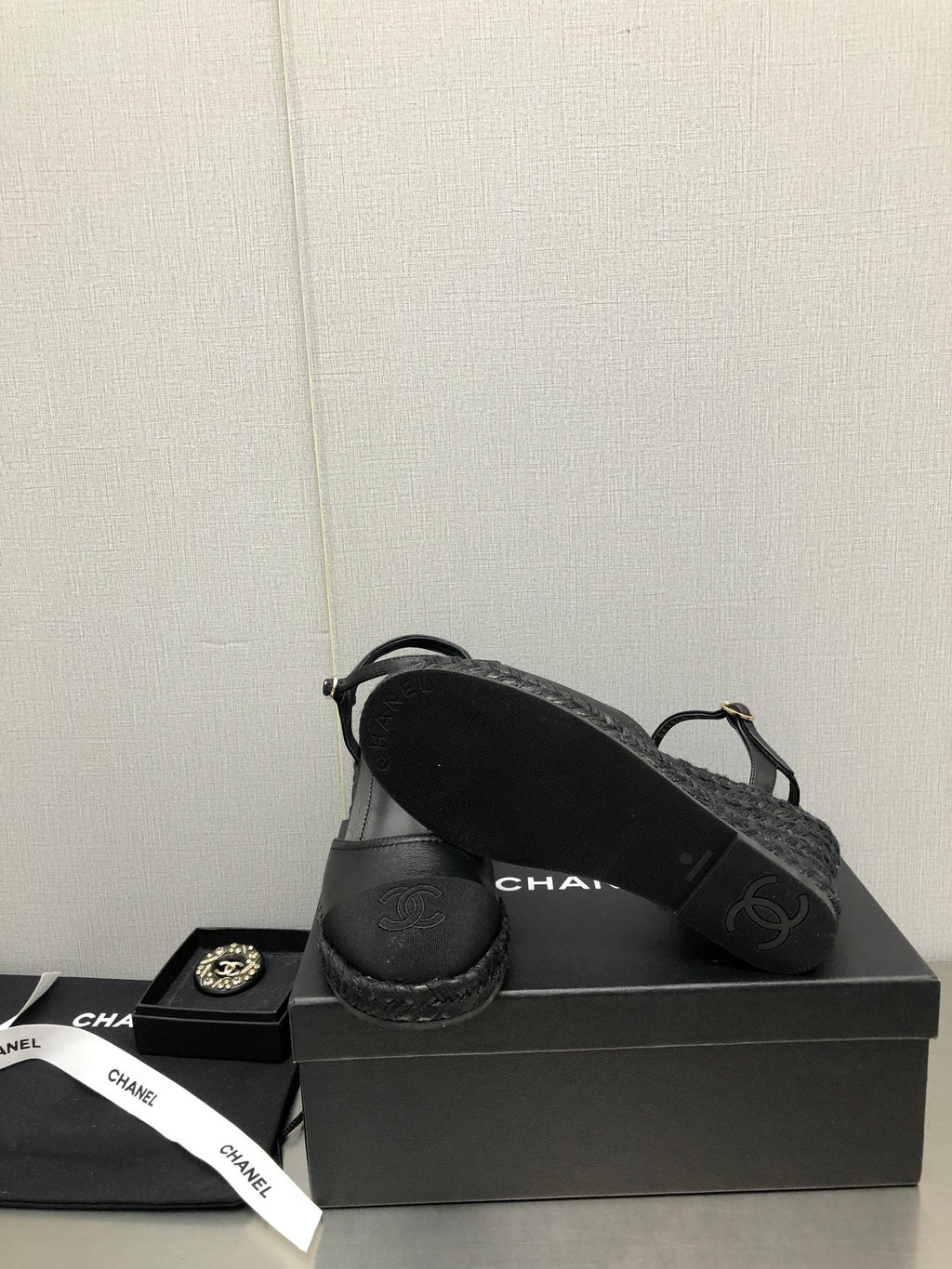 CHANEL MARY JANE WEDGE BLACK LAMBSKIN