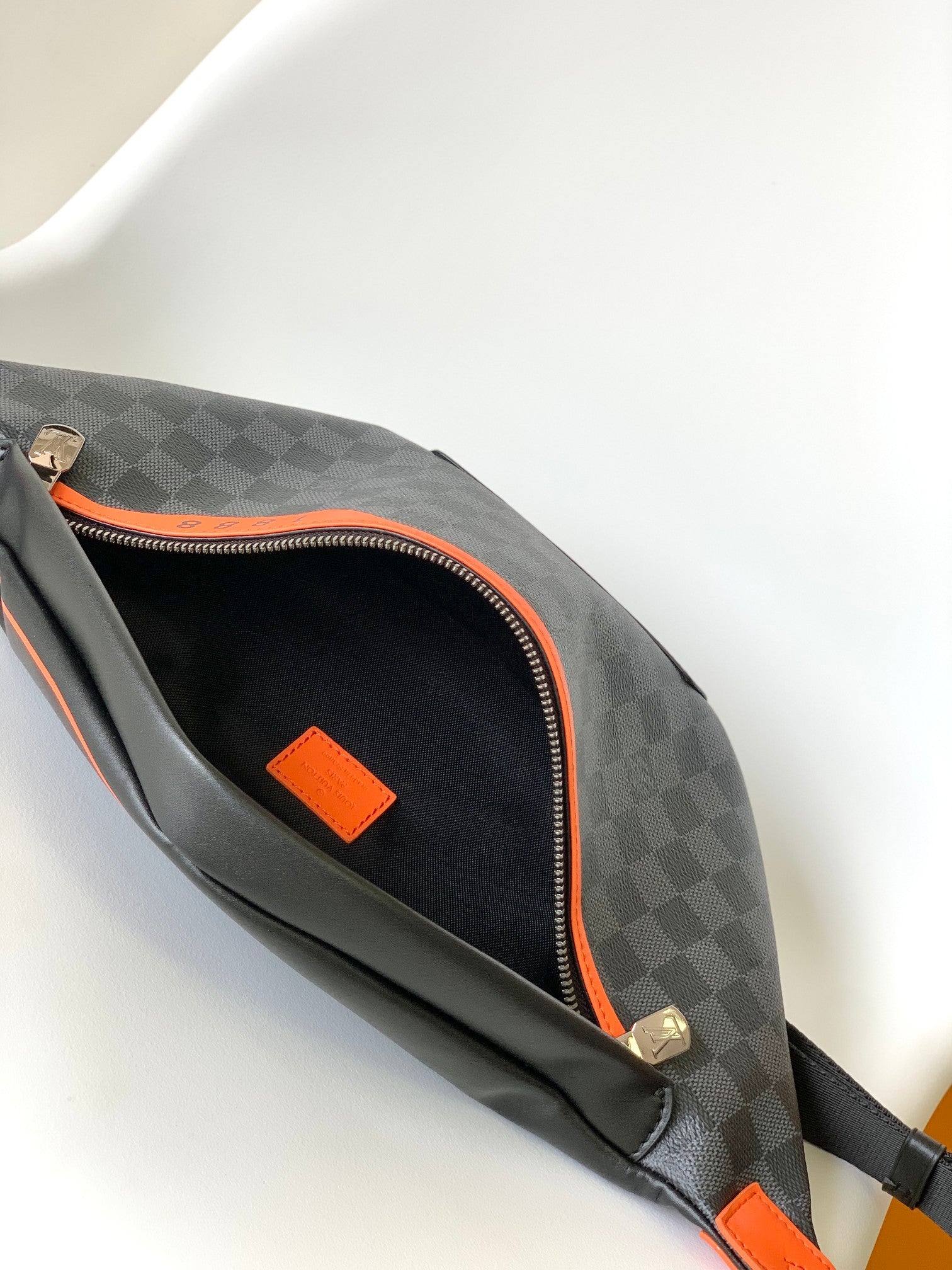 LOUIS VUITTON LV 25S BUMBAG 37 IN BLACK AND ORANGE COATED MONOGRAM CALFSKIN