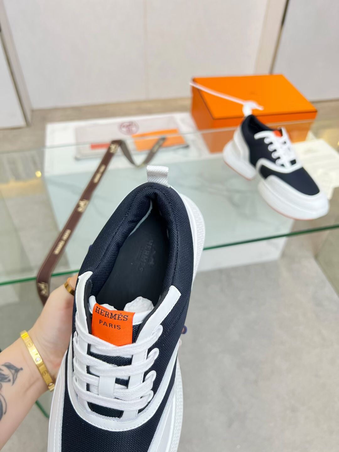 HERMES GIGA SNEAKER CHARCOAL BLUE CALFSKIN
