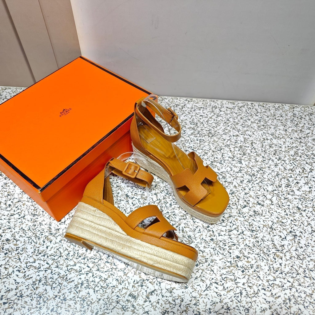 HERMES ELDA ESPADRILLE 80 AMBER CALFSKIN