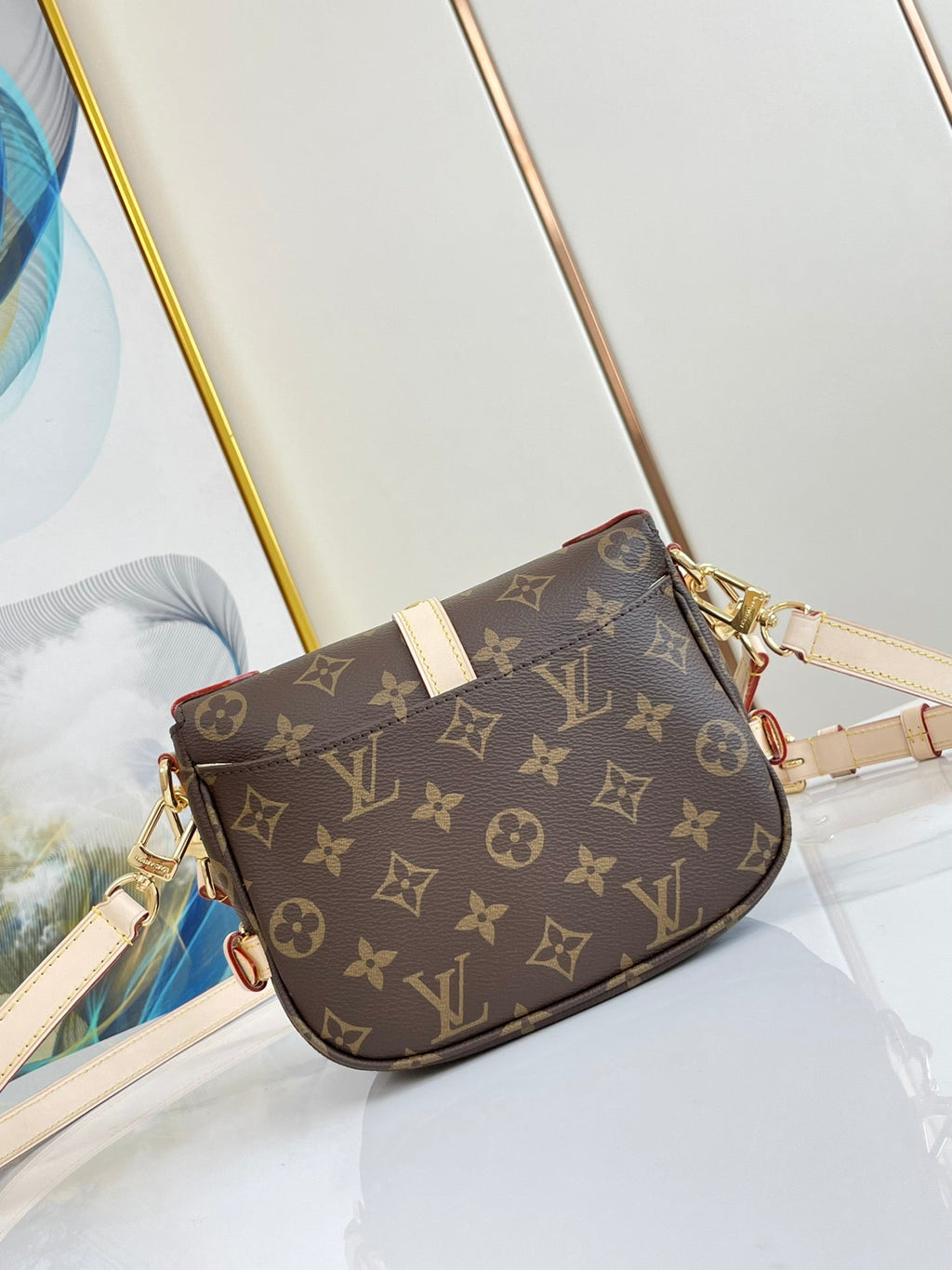 LOUIS VUITTON SAUMUR BB 20 BROWN MONOGRAM CANVAS AND LEATHER TRIM GOLD HARDWARE