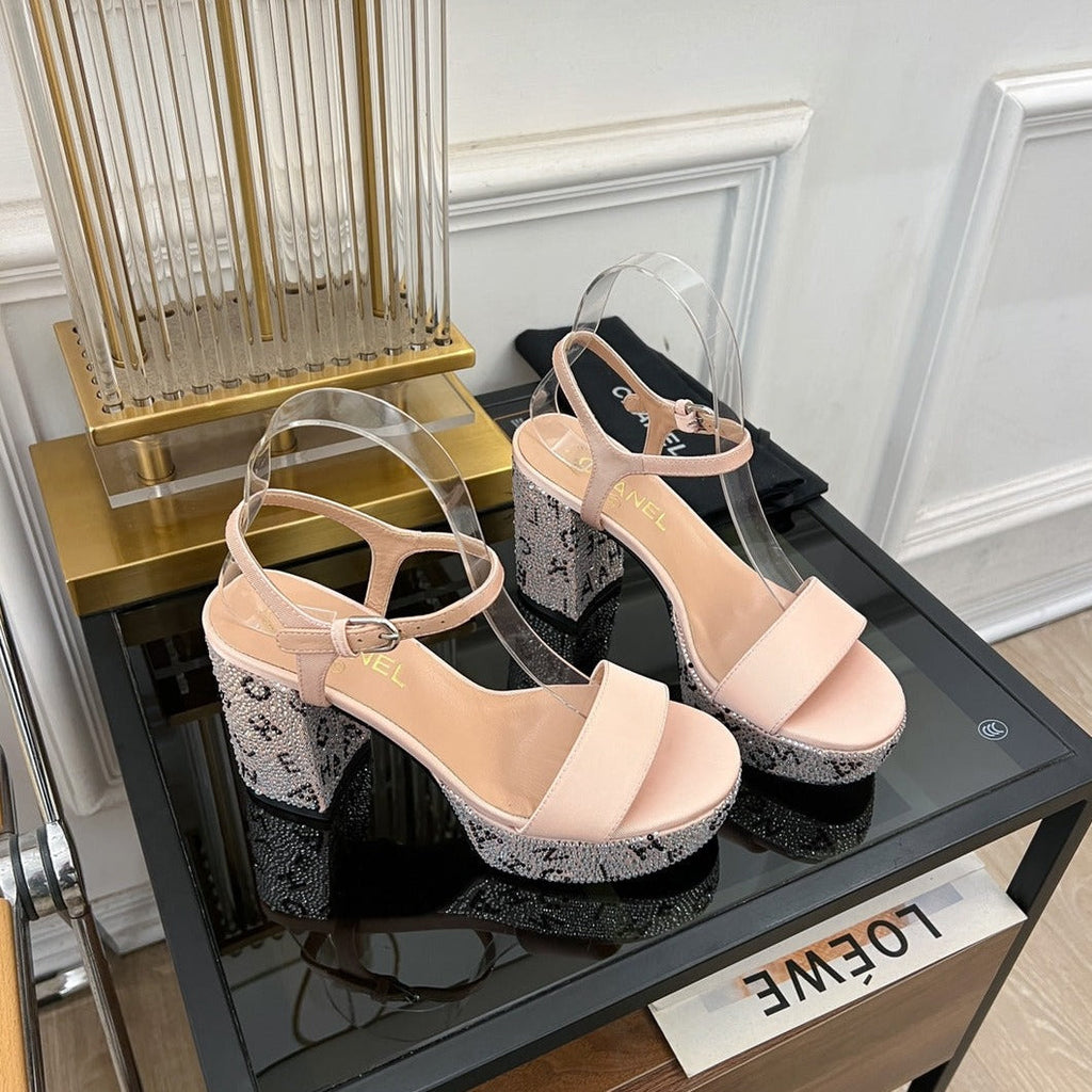 CHANEL SANDALS leather satin pink