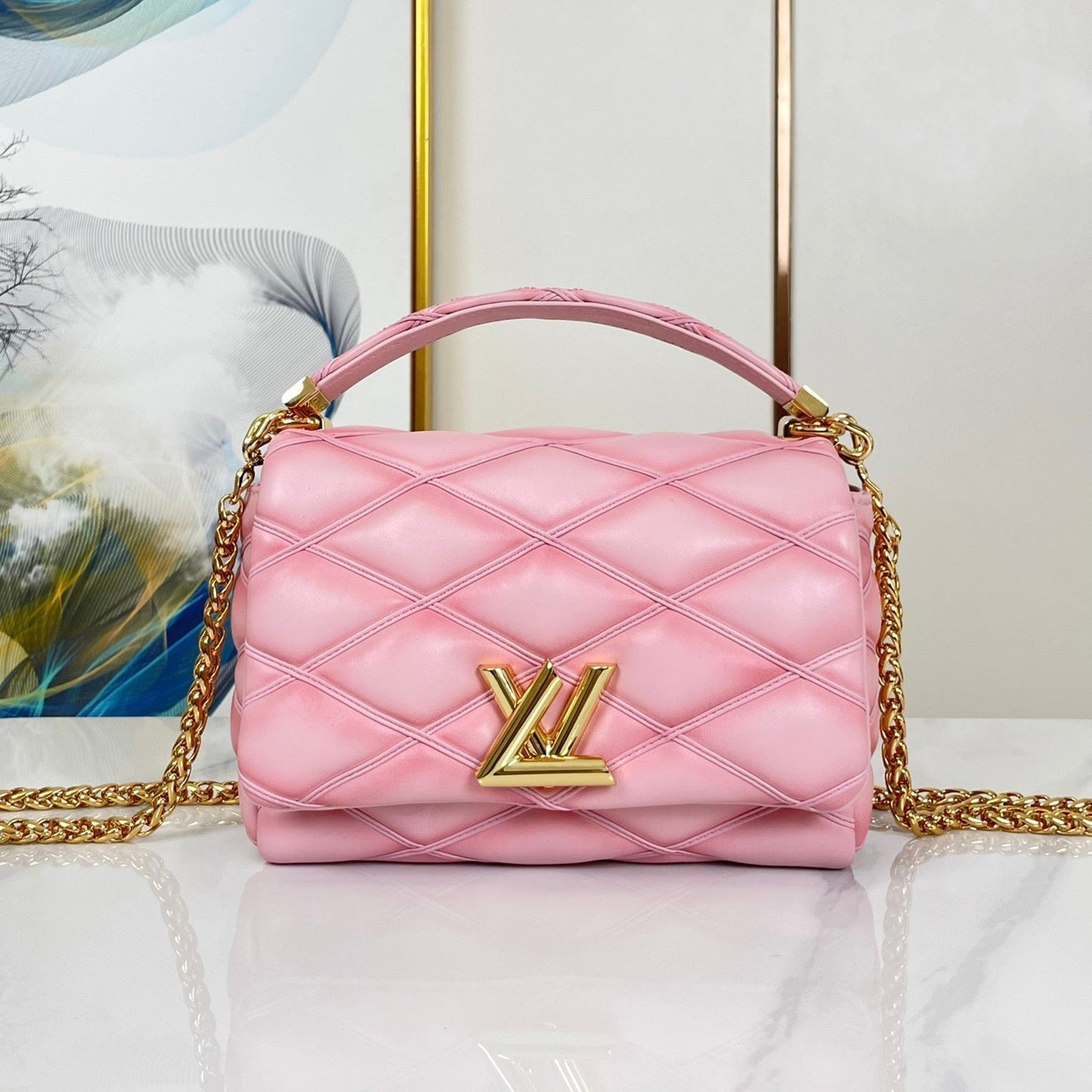 LOUIS VUITTON GO-14 MM 23 IN FRAMBOISE QUILTED LAMBSKIN GOLD HARDWARE
