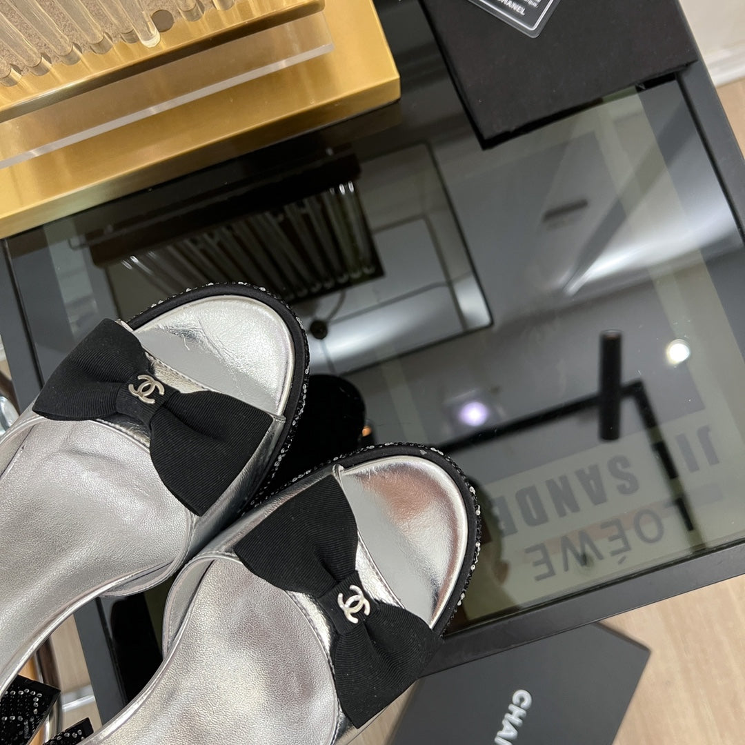 CHANEL high slingbacks light gray lambskin