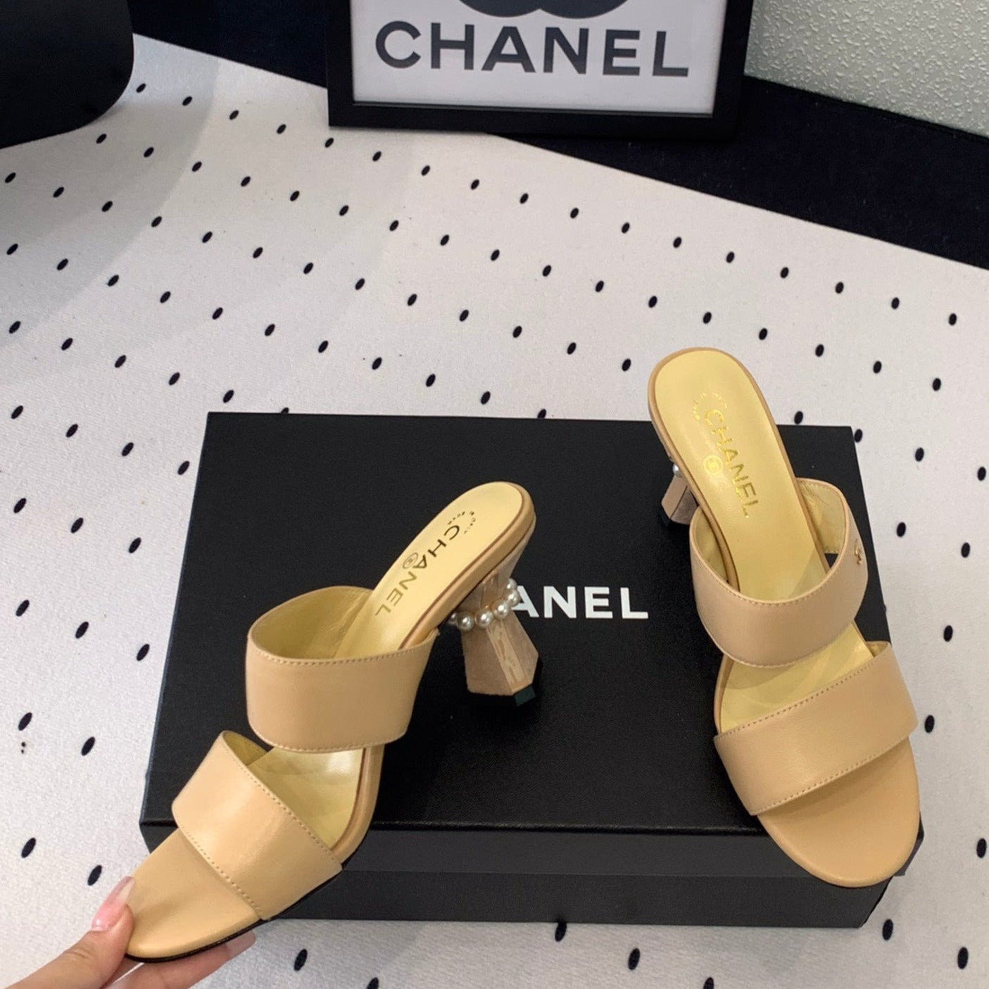 CHANEL MULES cream LAMBSKIN