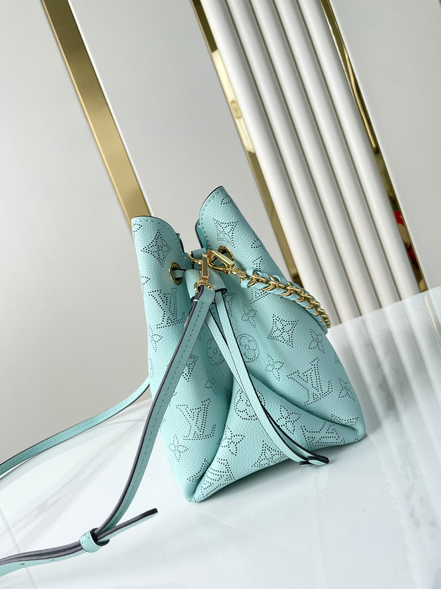 LOUIS VUITTON BELLA 22 IN SKY BLUE MONOGRAM PERFORATED CALFSKIN