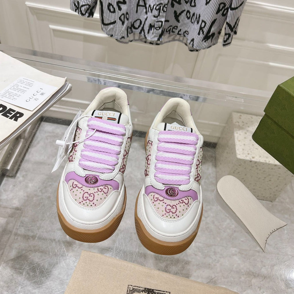 GUCCI SCREENER 50 SNEAKER WHITE AND PURPLE CALFSKIN