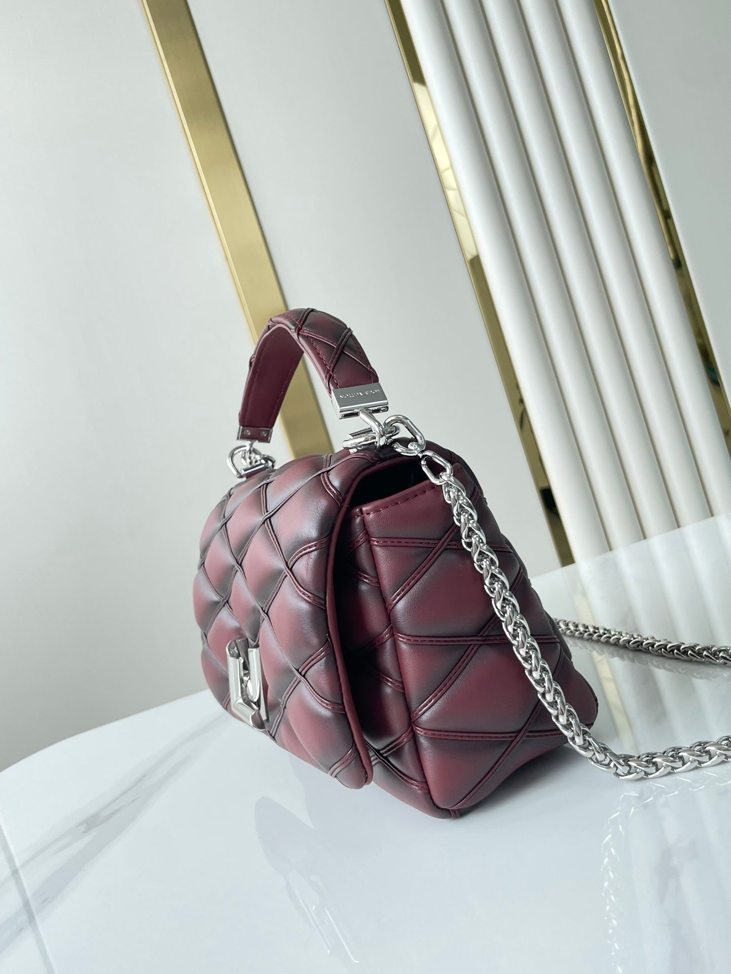 LOUIS VUITTON GO-14 PM 20 IN BORDEAUX RED QUILTED LAMBSKIN GOLD HARDWARE