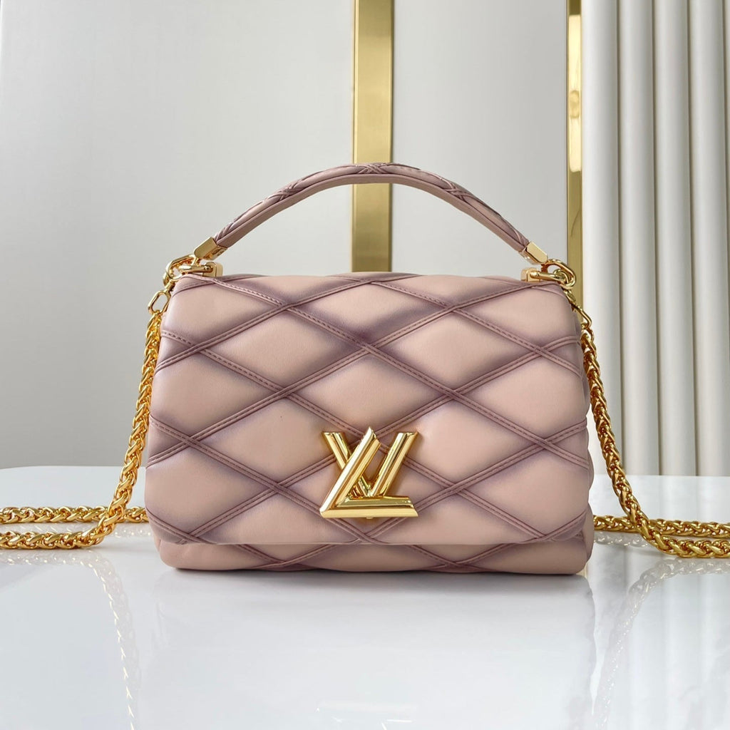 LOUIS VUITTON GO-14 MM 23 IN LIGHT PINK QUILTED LAMBSKIN GOLD HARDWARE