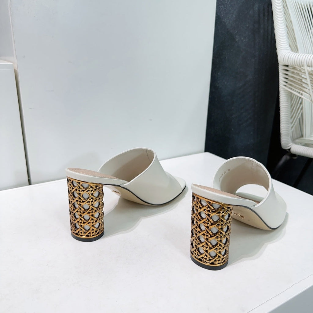 DIOR ICON HEELED SLIDE WHITE CALFSKIN 95 MM