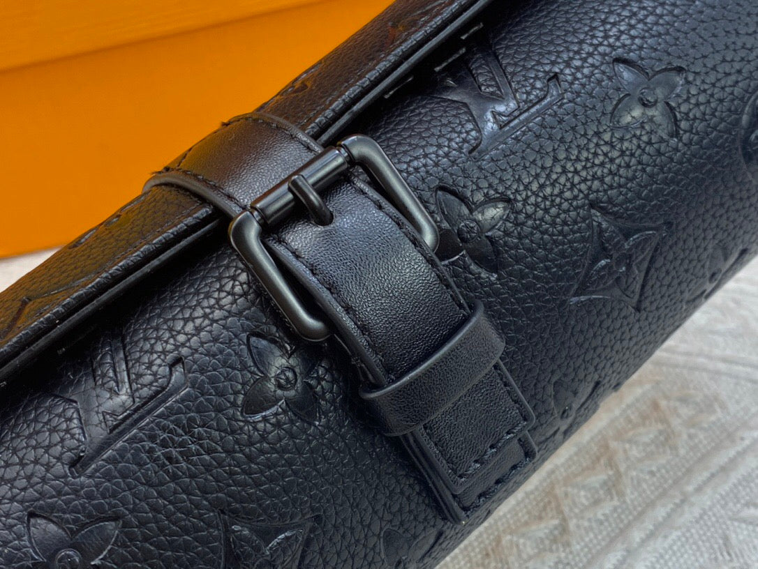 LOUIS VUITTON ETUI 3 MONTRES MONOGRAM TAURILLON BLACK CALFSKIN