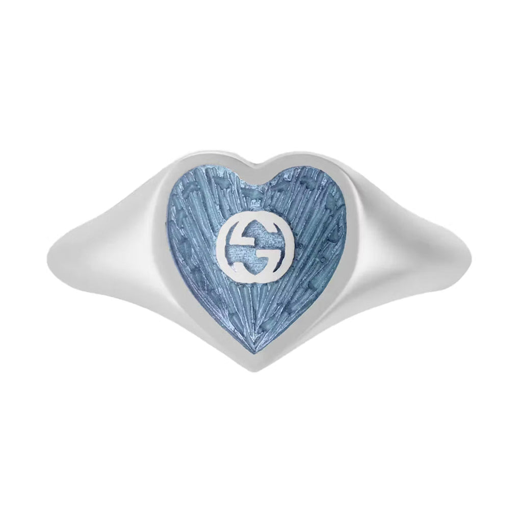 Double Gucci Interlocking Gucci Blue Enamel Heart Ring