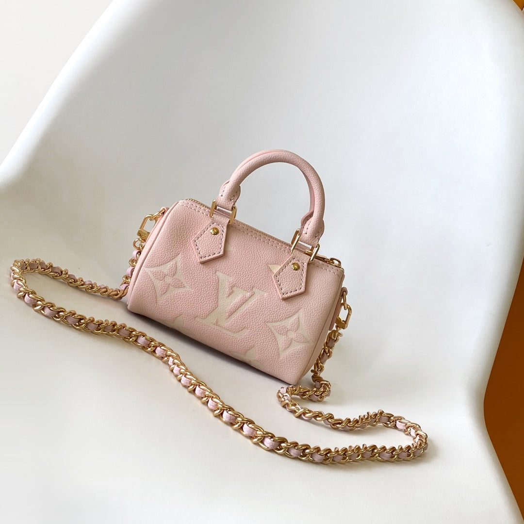 LOUIS VUITTON LV 25S NANO SPEEDY BAG 16 IN ROSE AND QUARTZ EMBOSSED GRAINED CALFSKIN