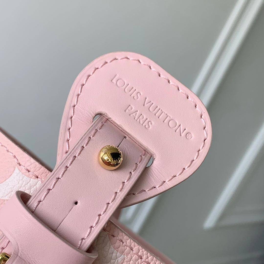 LOUIS VUITTON ALL IN BB BAG 18 IN QUARTZ PINK AND BEIGE EMBOSSED COWHIDE