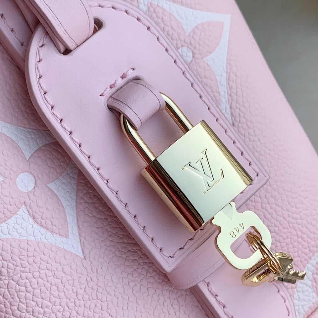 LOUIS VUITTON ALL IN BB BAG 18 IN QUARTZ PINK AND BEIGE EMBOSSED COWHIDE