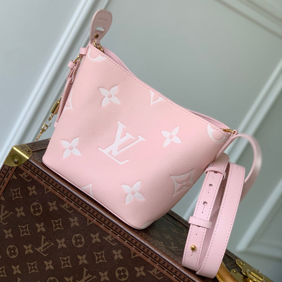 LOUIS VUITTON ALL IN BB BAG 18 IN QUARTZ PINK AND BEIGE EMBOSSED COWHIDE