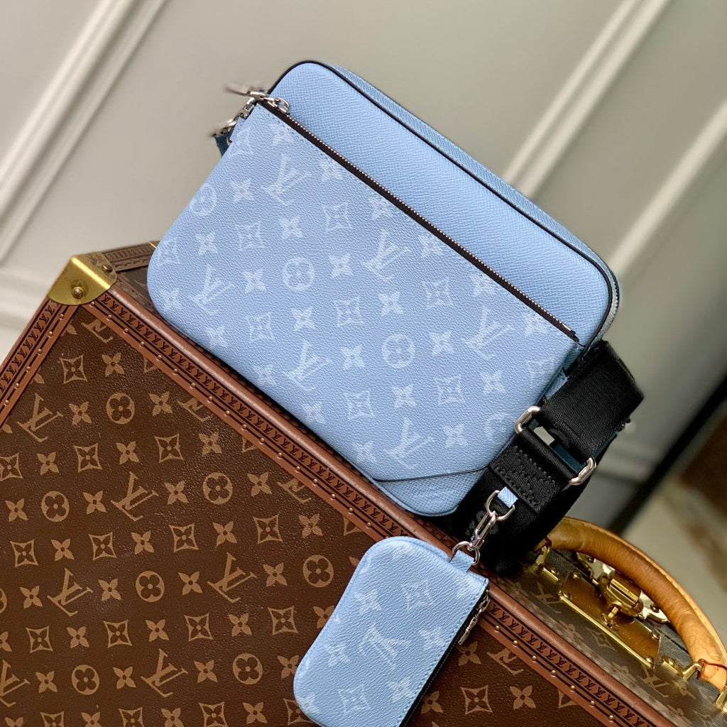 LOUIS VUITTON TRIO MESSENGER BAG 25 IN BLUE MONOGRAM COATED CANVAS AND CALFSKIN