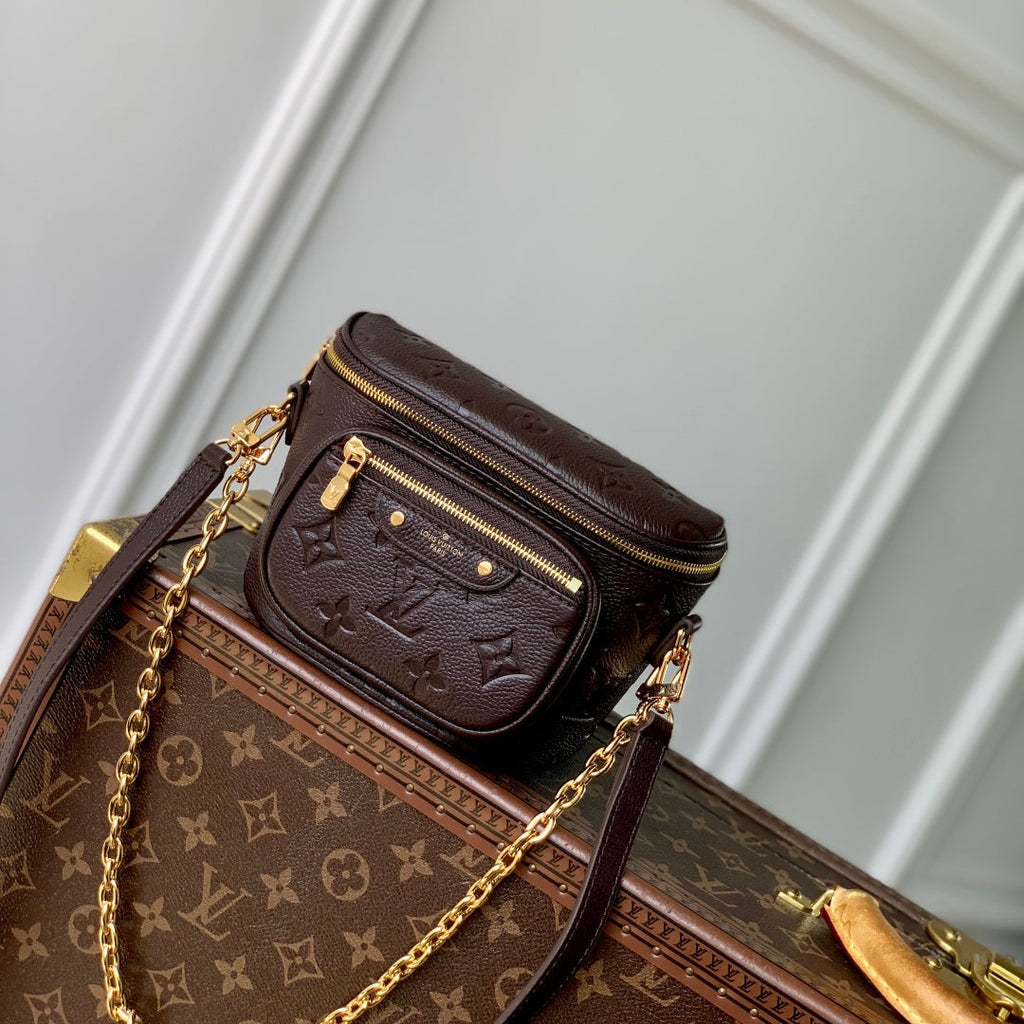 LOUIS VUITTON MINI BUMBAG 17 IN DARK BROWN MONOGRAM EMBOSSED LOGO CALFSKIN