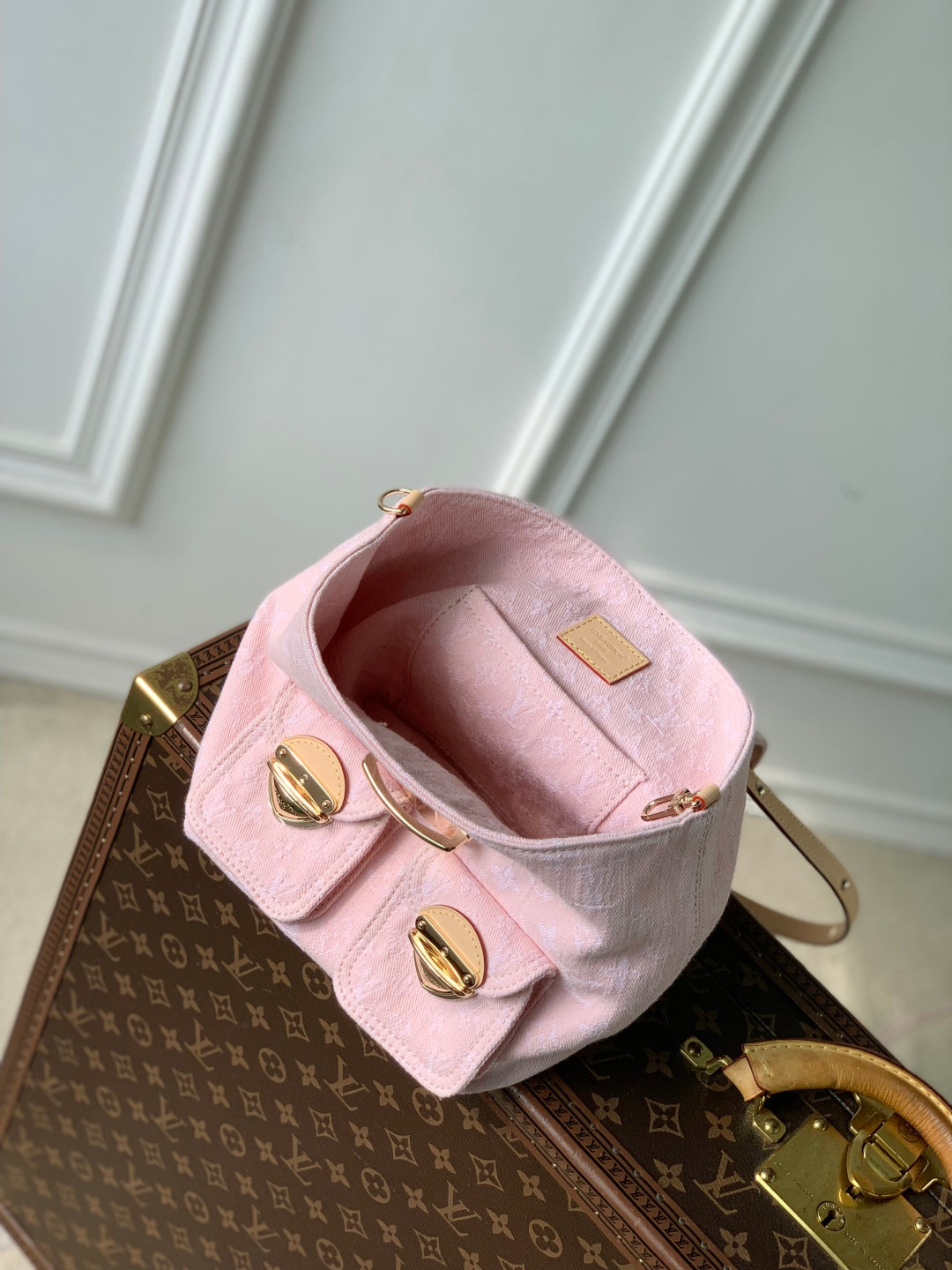 LOUIS VUITTON VENICE BACKPACK 24 IN PINK MONOGRAM DENIM GOLD HARDWARE