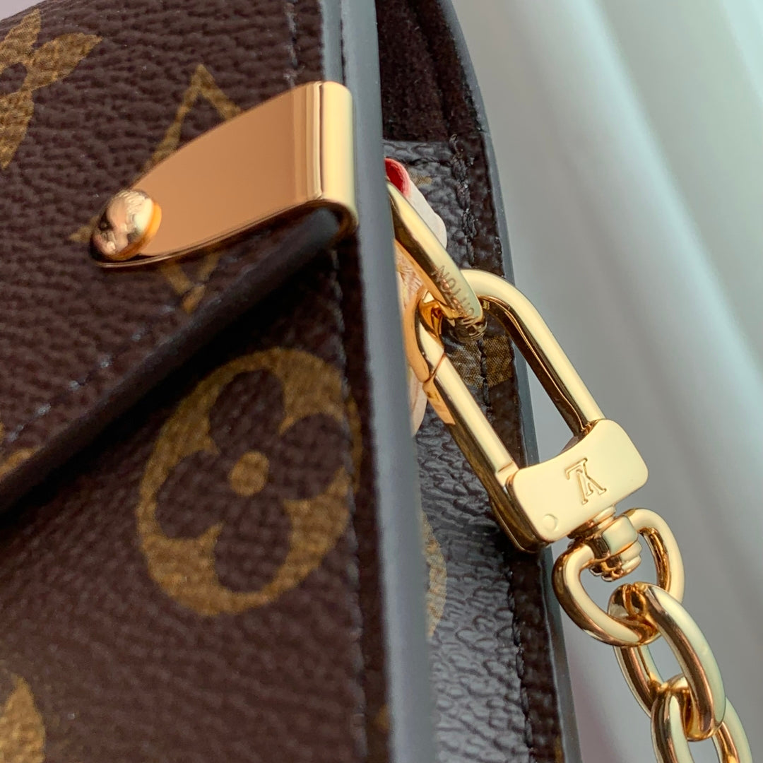 LOUIS VUITTON PHONE POUCH 17.5 IN BROWN MONOGRAM COATED CANVAS AND CALFSKIN