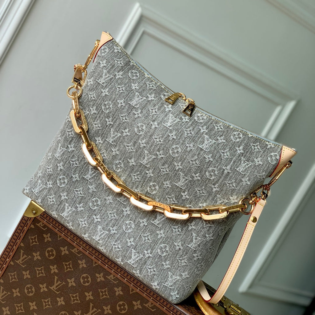 LOUIS VUITTON COUSSIN HOBO MM 38 IN GREY MONOGRAM DENIM