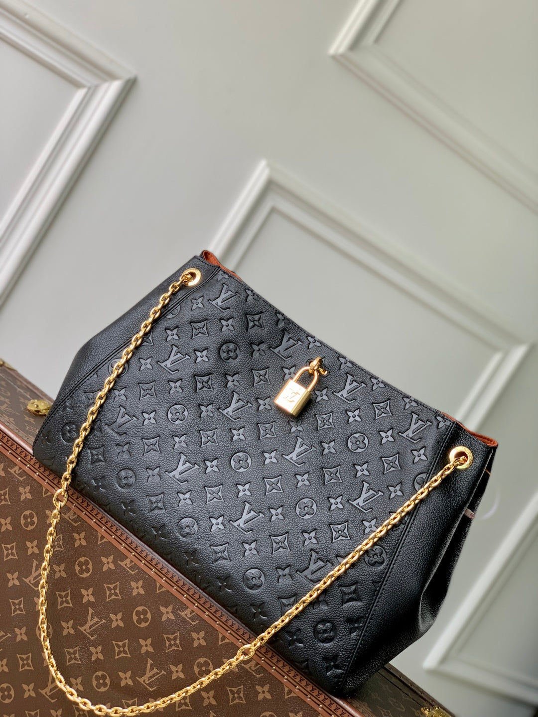 LOUIS VUITTON ANYTIME MM 42 IN BLACK MONOGRAM EMPREINTE CALFSKIN GOLD HARDWARE