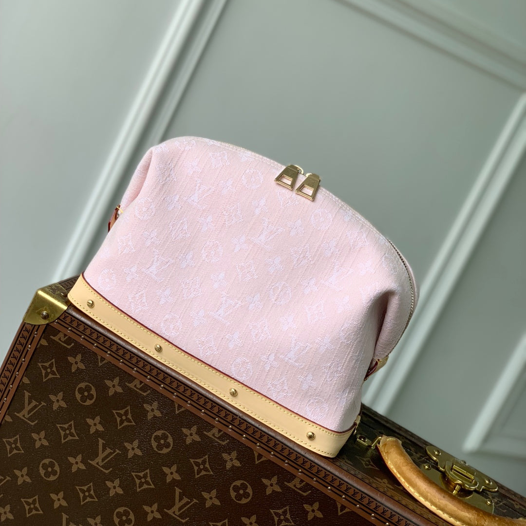 LOUIS VUITTON COSMETIC POUCH 27 IN PINK MONOGRAM DENIM GOLD HARDWARE