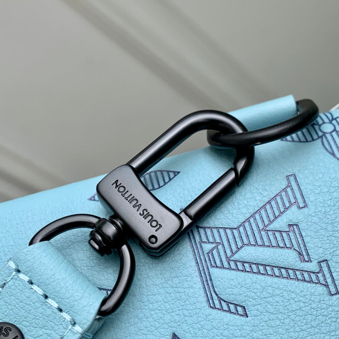 LOUIS VUITTON POCHETTE TO GO 30 IN SKY BLUE MONOGRAM SHADOW CALFSKIN EMBOSSED LOGO