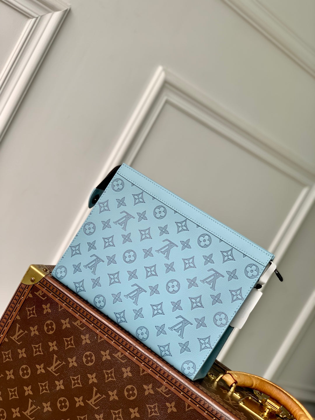 LOUIS VUITTON POCHETTE VOYAGE 26 IN SKY BLUE MONOGRAM ECLIPSE CALFSKIN