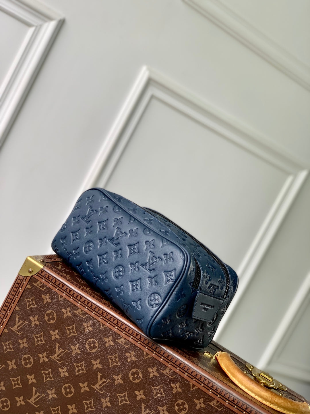 LOUIS VUITTON DOPP KIT 28 IN DARK BLUE MONOGRAM SHADOW CALFSKIN