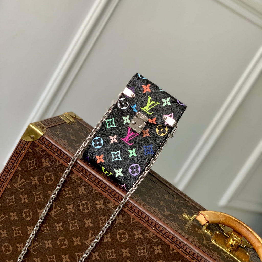 LOUIS VUITTON PHONE POUCH 17.5 IN BLACK MULTICOLORED MONOGRAM COATED CANVAS
