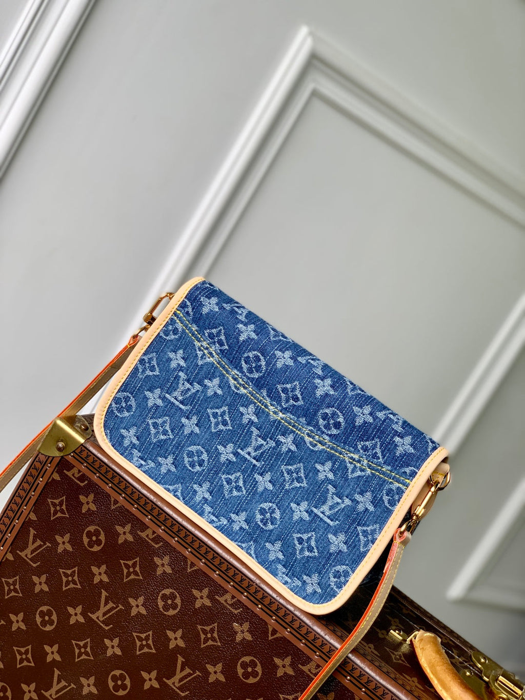 LOUIS VUITTON DIANE 24 IN DENIM BLUE MONOGRAM COWHIDE LEATHER TRIM