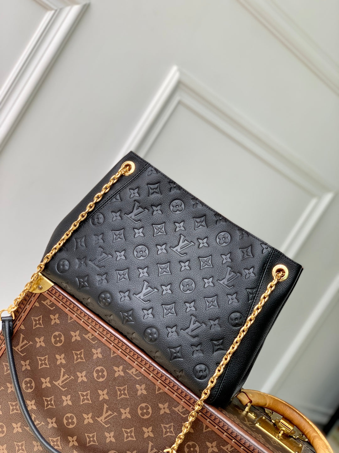 LOUIS VUITTON ANYTIME PM 34 IN BLACK MONOGRAM EMPREINTE CALFSKIN