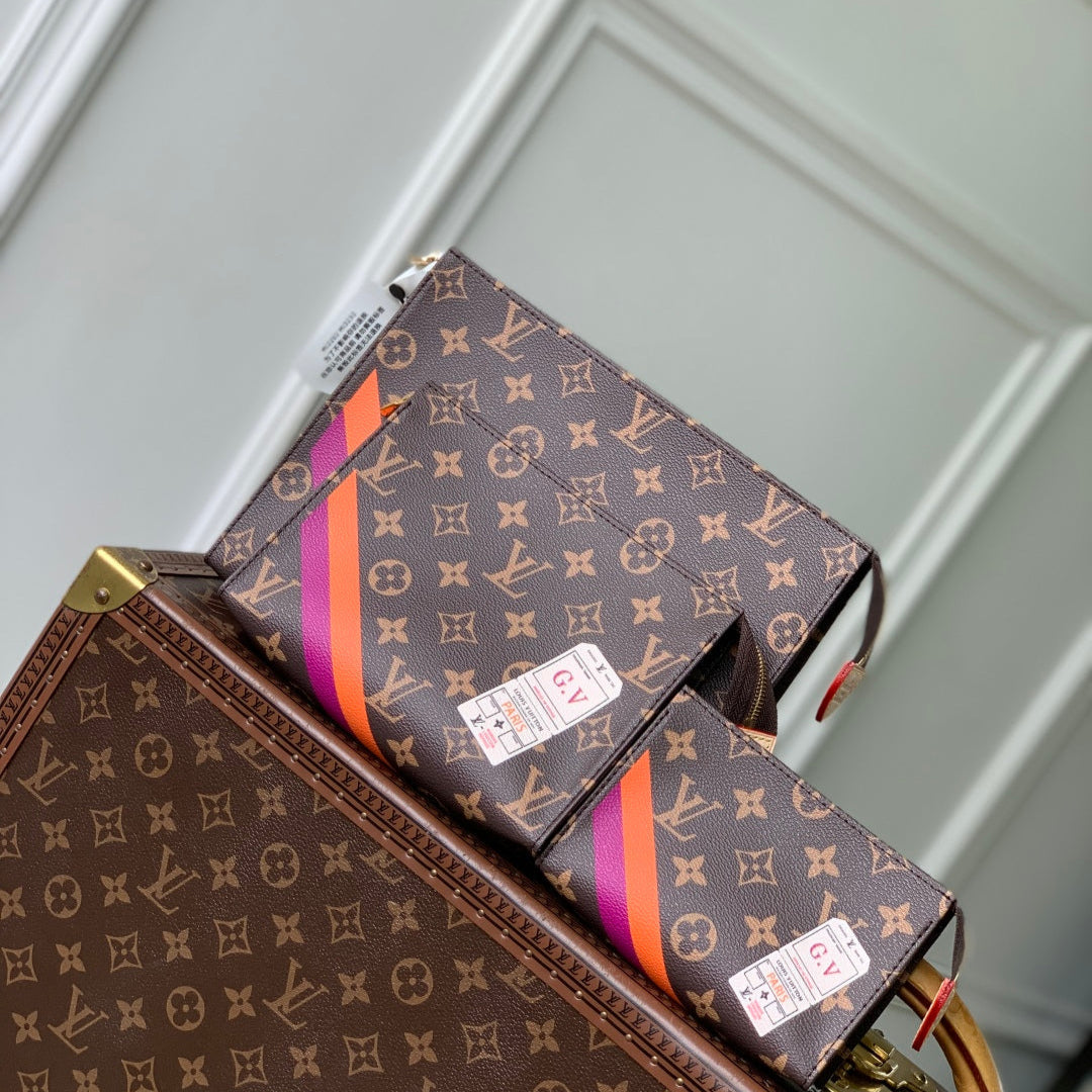 LOUIS VUITTON RIO TOILET POUCH 25 IN BROWN CANVAS MONOGRAM GOLD LOCK