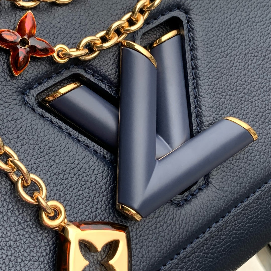 LOUIS VUITTON TWIST SLIM 19 IN NAVY BLUE TAURILLON CALFSKIN GOLD HARDWARE