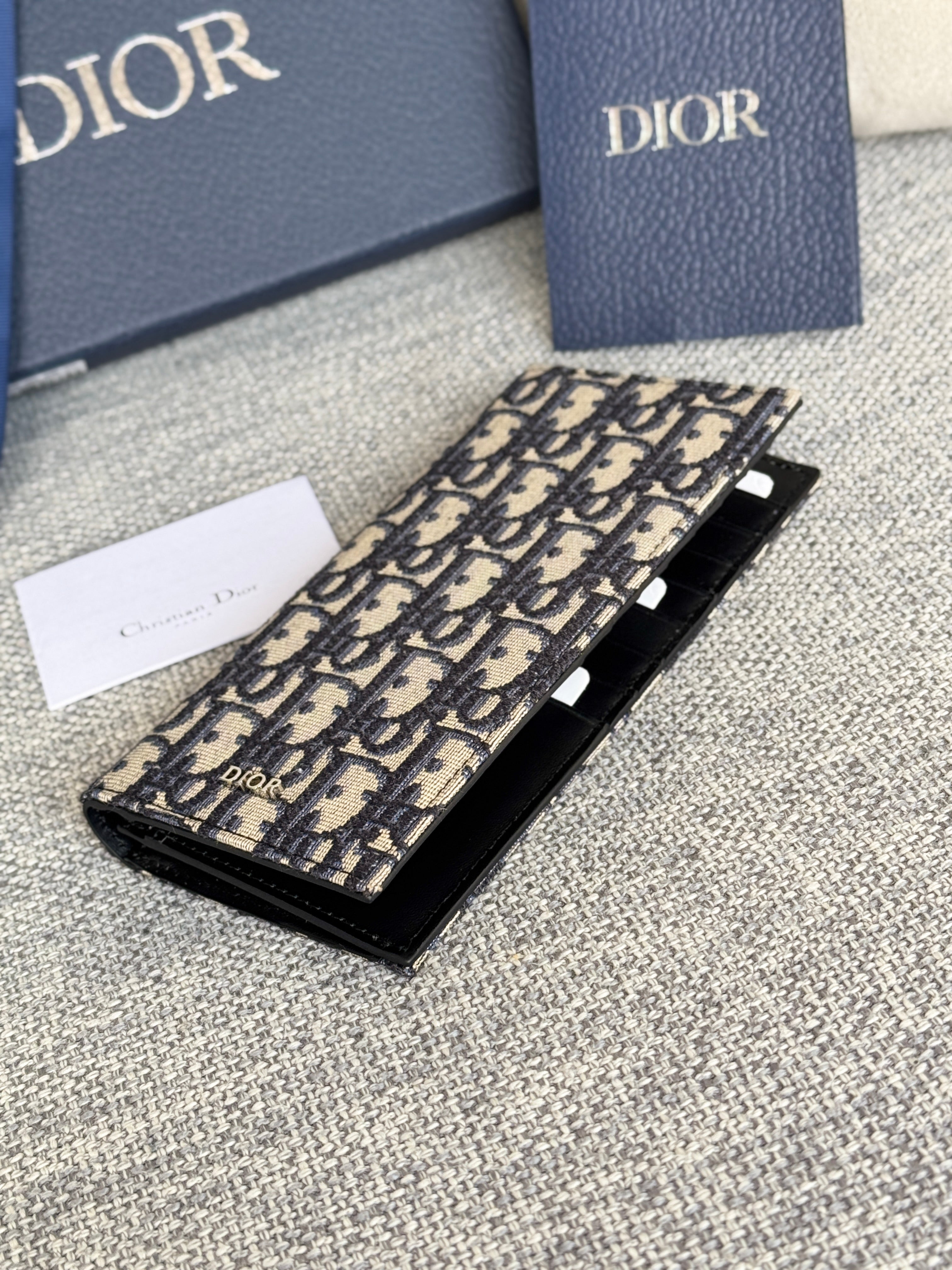 DIOR VERTICAL LONG WALLET 19 IN BLUE MONOGRAM OBLIQUE JACQUARD