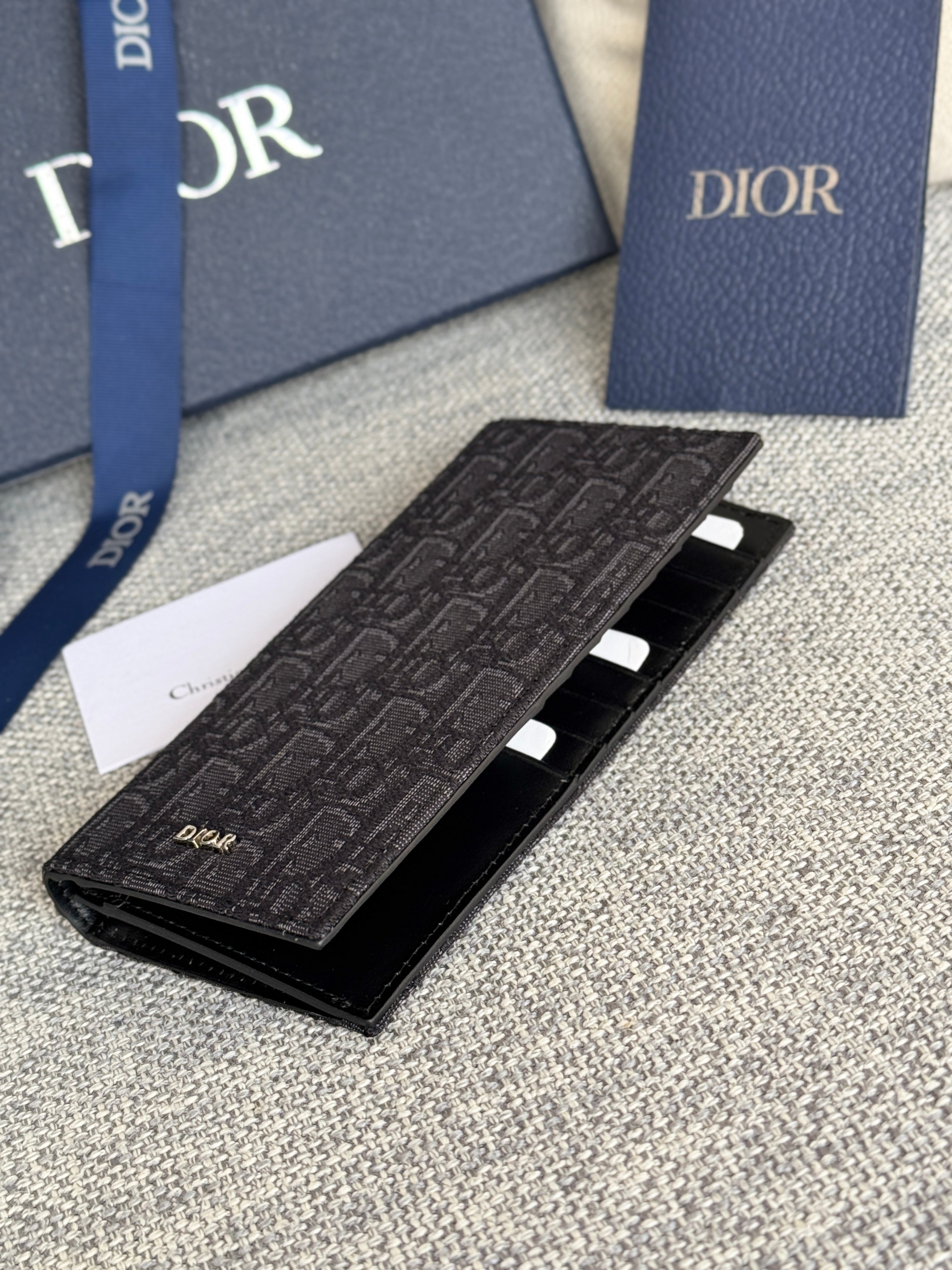DIOR VERTICAL LONG WALLET 19 IN BLACK MONOGRAM OBLIQUE JACQUARD